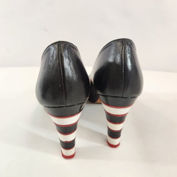 Ramon Tenza Galia Open Toe Black Heels Women 7M Striped Spain with Box Shoe Bag - Picture 4 of 13